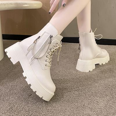 Kurze Stiefel für Damen 2026 neue Motorradstiefel mit doppeltem Reißverschluss Herbst und Winter Einzeln Britischer Stil Hohe kurze Stiefel