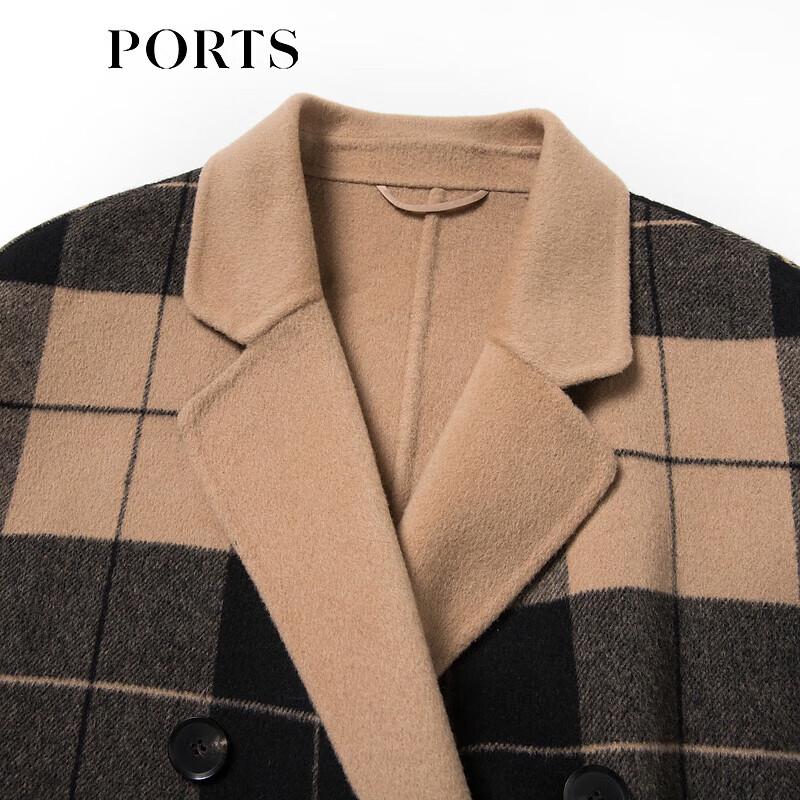 PORTS Women's Black Check Wool Blend Mid-Length Coat