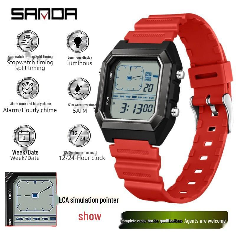SANDA Youth Sports Luminous Waterproof Multifunction Watch with World Time & Alarm