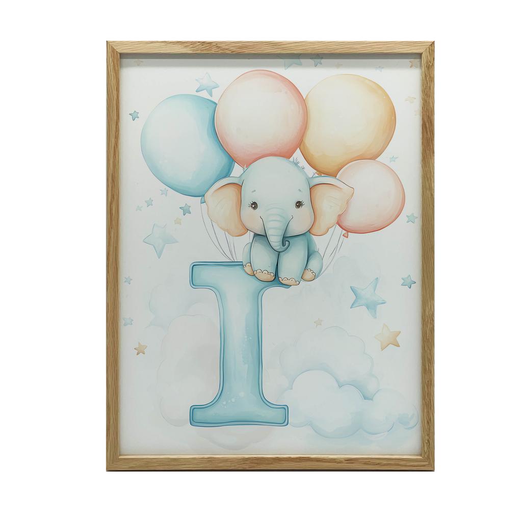 Poster Elephant On the Letter I Poster Elephant On the Letter I, 70X100 Cm, Dark Brown Wooden Frame, 230 Gsm Matte Paper