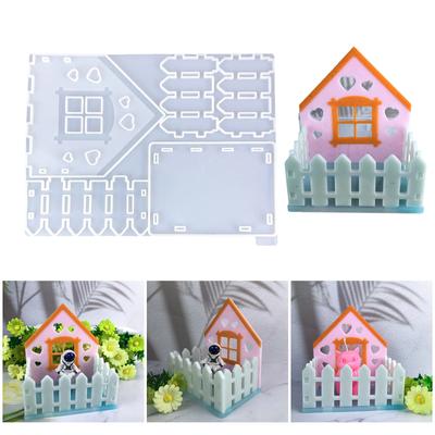 Flexible Silicone Mold House and Fence Shaped Decoration Making Mould Temperature Resistant Gypsum Mould for Ornament