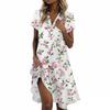Ladies Casual Fashion Stand Collar Floral Print Short Sleeve Dress