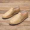Fashion Summer Men's Handstitched Soft Leather Moccasins Slip-On Business Casual Shoes Flexible Rubber Sole Lightweight Comfort Footwear
