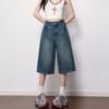 Fashion Dark Blue High Waist Casual Wide Leg Cropped Capri Denim Pants For Women Loose Straight Slimming FigureFlattering AllMatch Capri Trousers
