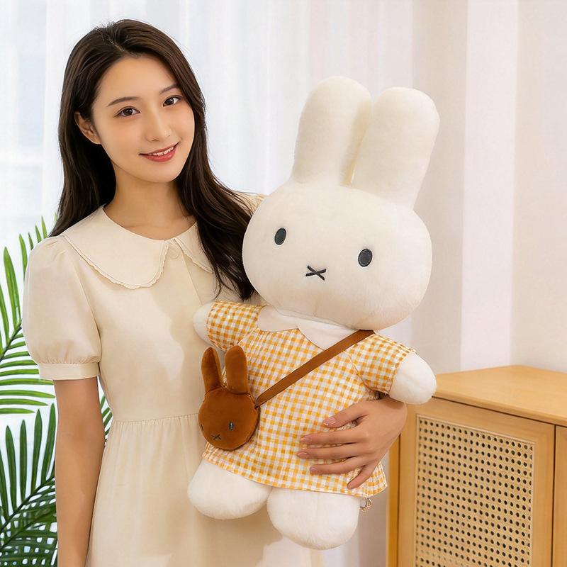 Miffy Rabbit plush toy, soft and cute bunny child companion doll wearing skirt bag