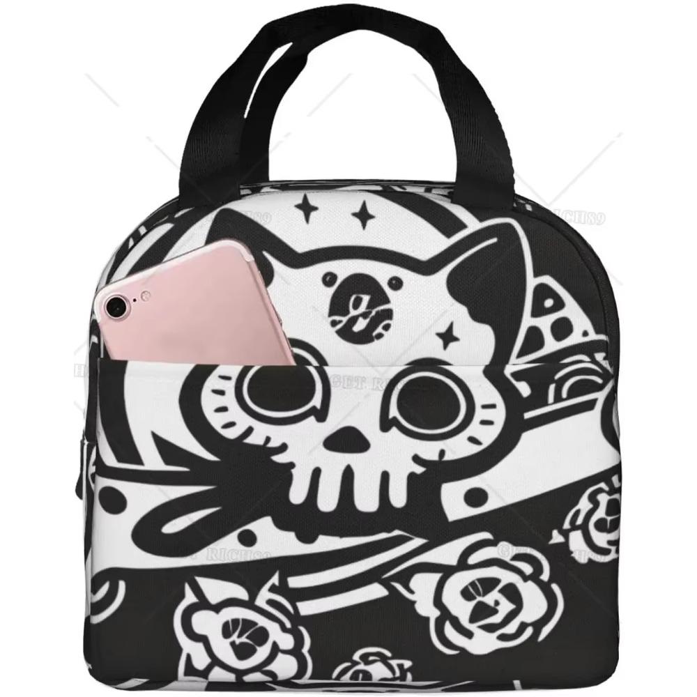 Butterfly Skeleton Cat Insulated Lunch Bag for Women Men, Waterproof Reusable Lunch Cooler Tote,  Lunch Tote for College or Work