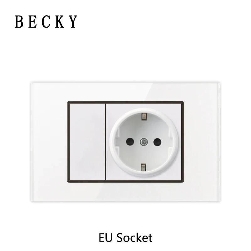 118 Type Piano Key White Tempered Glass Fashionable Switch Socket American British European Standard Universal Socket