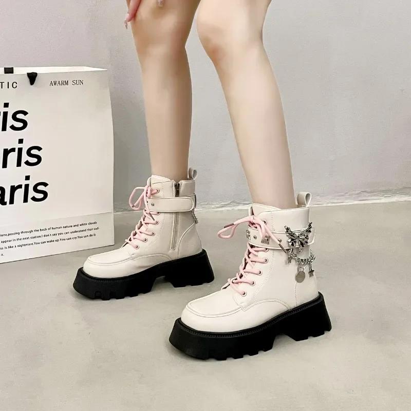 2024 Hot Selling Dame Støvletter Allsidige Nude Støvletter Ensfarget Glidelås i Siden Firkantet Tå Sløyfe Metalldekorasjon Zapatos De Mujer