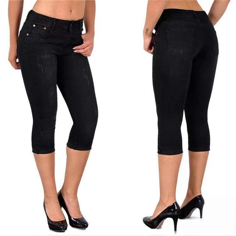 

Women s Simple Casual Denim Capri Pants, Stretch Slim Fit Cropped Jeans, Skinny Denim Shorts For Women L чёрный