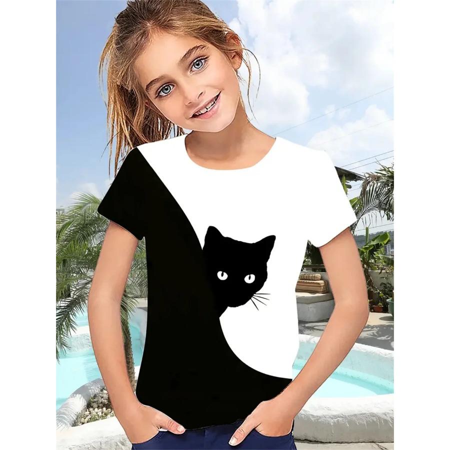 Nová Dívčí trička Funny Animal Cat 3D tisk Dívčí trička Párty móda Topy s krátkým rukávem Tričko 2025 Trička pro volný čas Dívčí oblečení