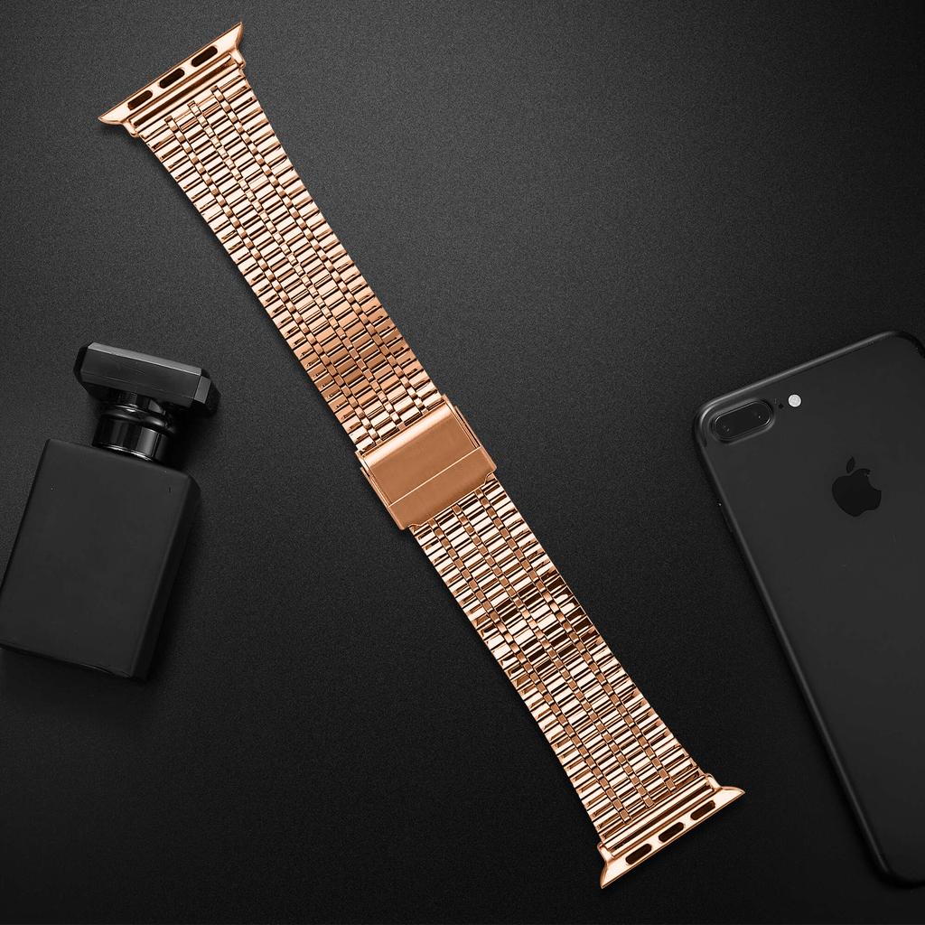 Pasek do zegarka Apple Watch Series 40 mm 42 mm 44 mm 38 mm Luksusowy pasek do zegarka ze stali nierdzewnej do zegarka iWatch Ultra 9 8 7 6 5 4 3 2 1 SE Pasek ze składanym zapięciem 49 mm