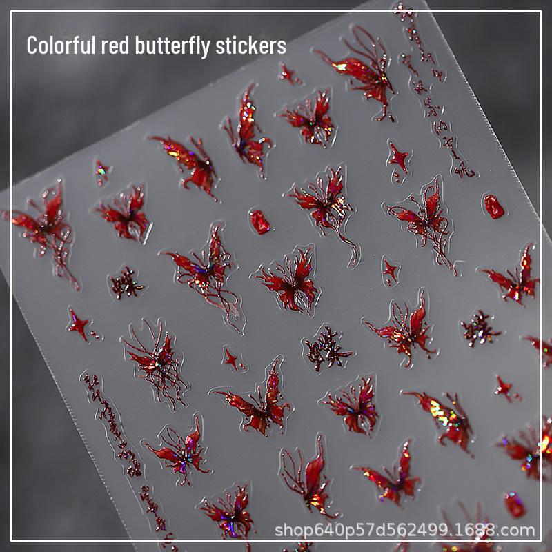 Red Shell Butterfly Nail Stickers: 3D Jelly Fantasy Decals