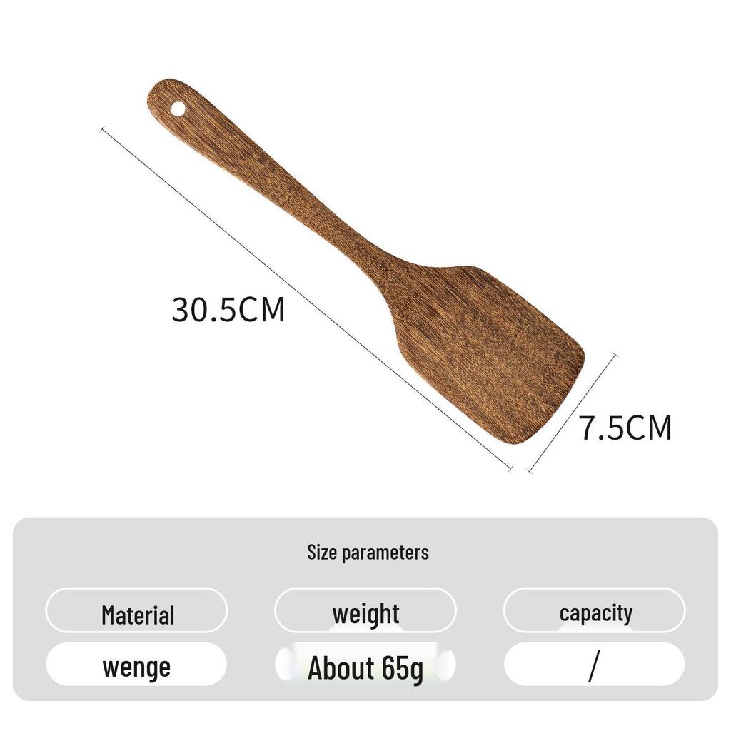 Unpainted Wenge Wood Long-Handled Spatula for Non-Stick Pans - Solid Wood Cooking Utensil, Ladle & Tableware