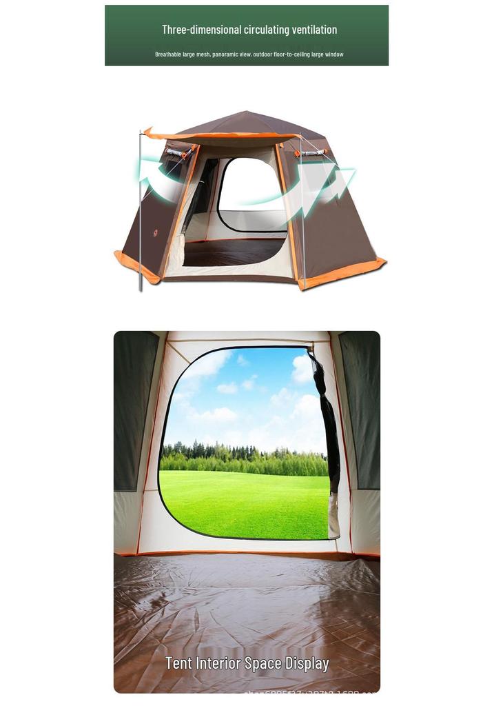 Automatic Hexagonal Camping Tent, Double Layer with Aluminum Poles for 3-8 People, Sun Protection & Rainproof