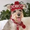 Cute Deer Fur Pompom Pet Scarf Hat Set Adjustable Elastic Christmas Pet Set Snowflake Pattern Warm Pet Headgear Autumn Winter