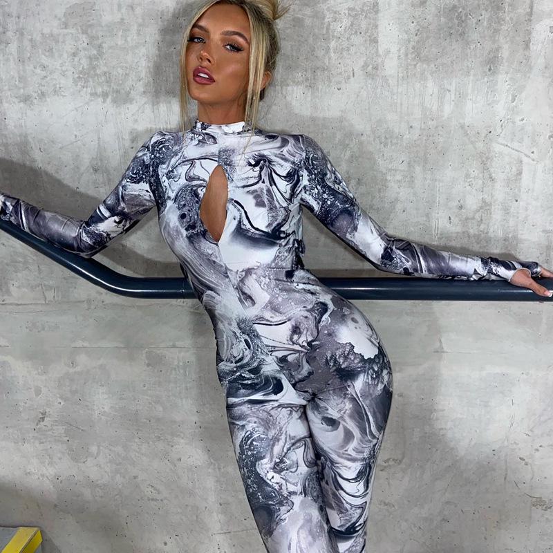 Women's 2024 Autumn/Winter Backless Long-Sleeve Jumpsuit with Chest Cutout