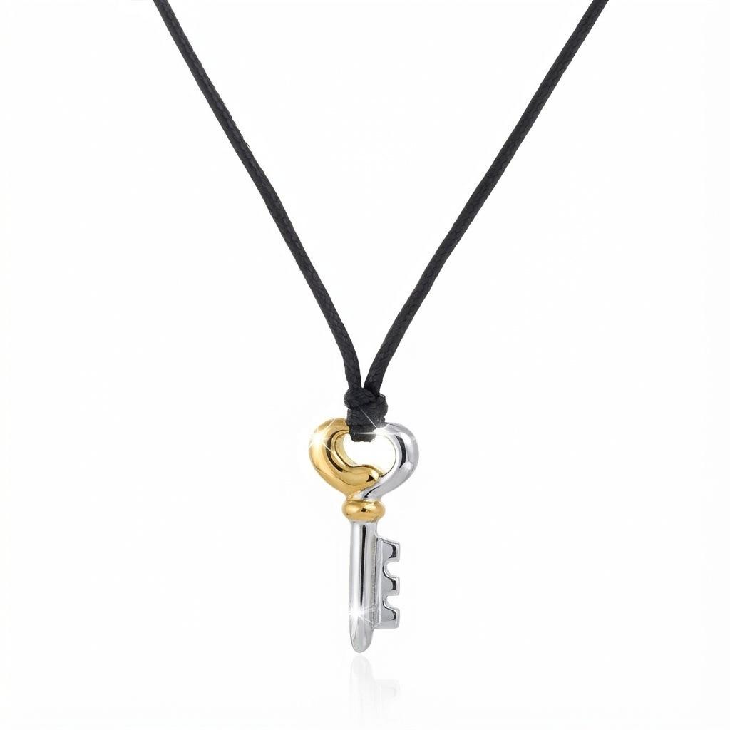 

Personalized Simple Key Sun Moon Gold And Silver Splicing Color Necklace Furnace Vacuum Plating
