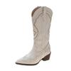 European and American Cowboy-Style White Embroidered Knight Boots - Pointed Toe, Mid-Calf