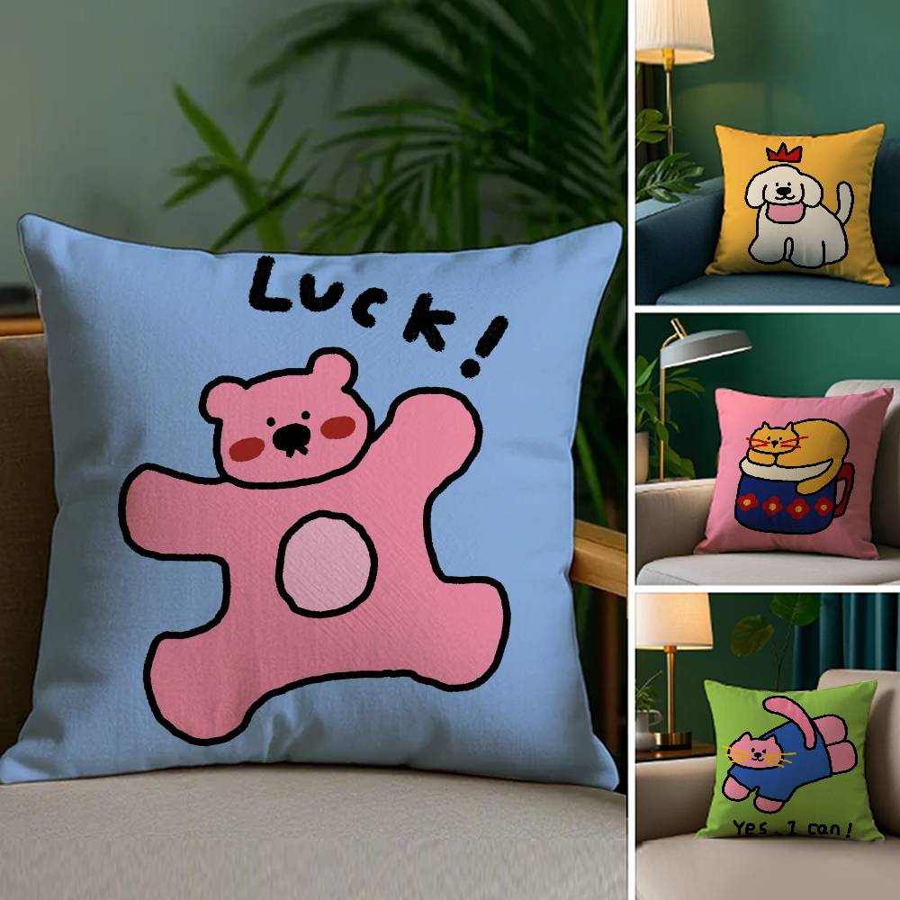 Fröhlicher Hund Kissenbezug Sofa Wohnzimmer Schlafzimmer Beidseitiger Druck Quadratisches Kissen Nickerchen Kissenbezug