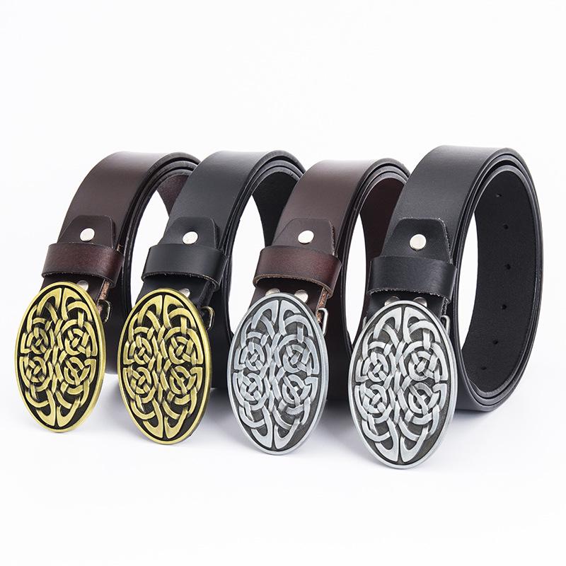 Stylish Men's Retro Full Grain Cowhide Belt with Smooth Buckle