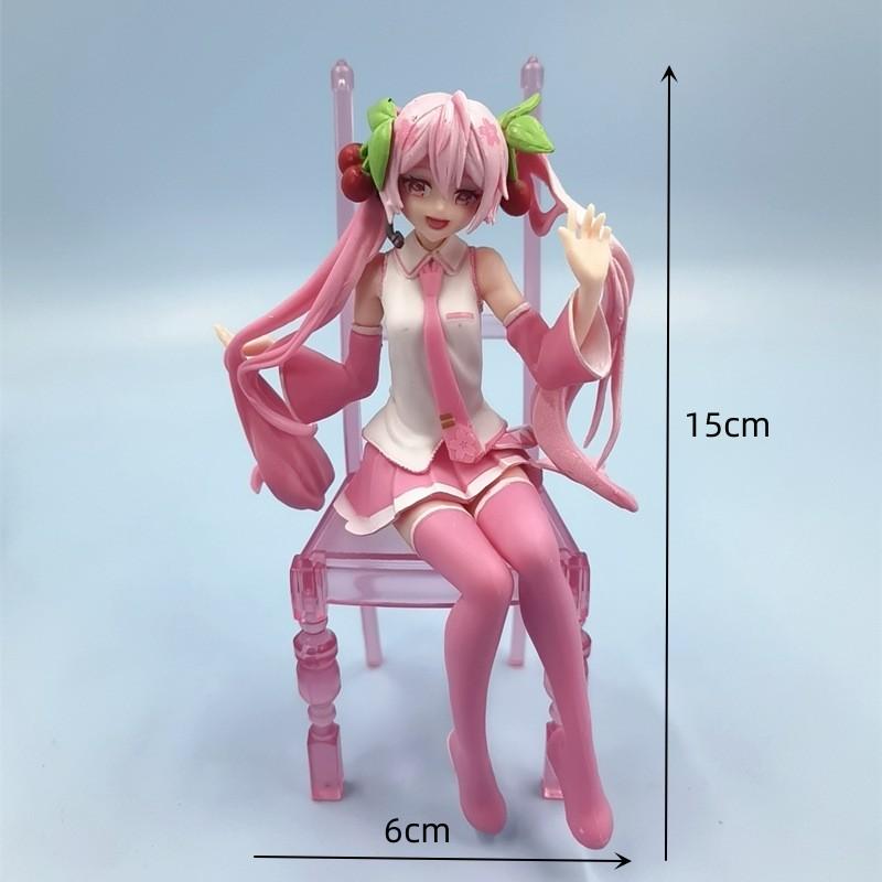 Japanese Anime Hatsune Miku Figure Sexy Character Ornaments  white pink chair Kawaii Car Decoration Collectible Model  gift