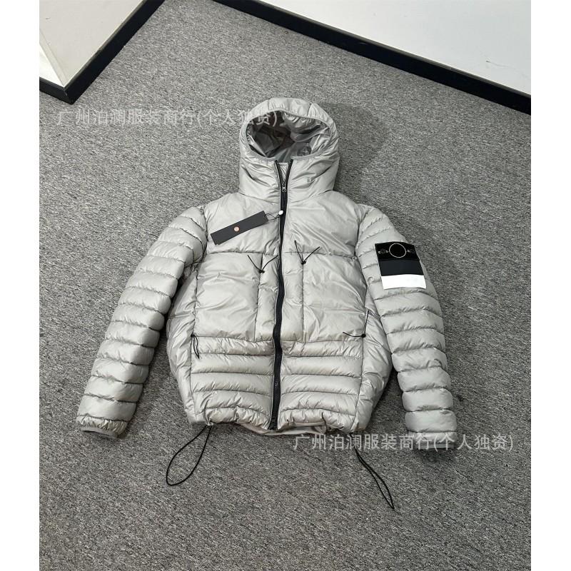 STONE Island Unisex Moda Omuz Kapitone Şişme Kapüşonlu Kışlık Mont