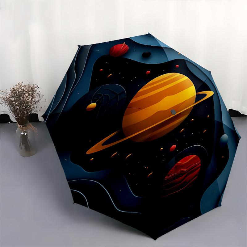 Planets, Space Themed Automatic Opening and Closing Umbrella, Brightly Colored 8-rib Portable Umbrella, Suitable for Men and Women, A Perfec