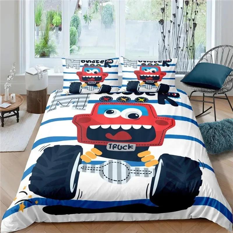 Monster Car Lovely Toy Truck Comforter Cover Polyester Printed Bed Set Duvet Cover Pillowcase Bedding Set Bed Linen Sheet Quilt