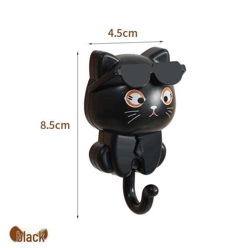 Cartoon Black Cat Adhesive Hook: Hole-Free, Strong Clothes & Key Hanger with Rotating Eyes