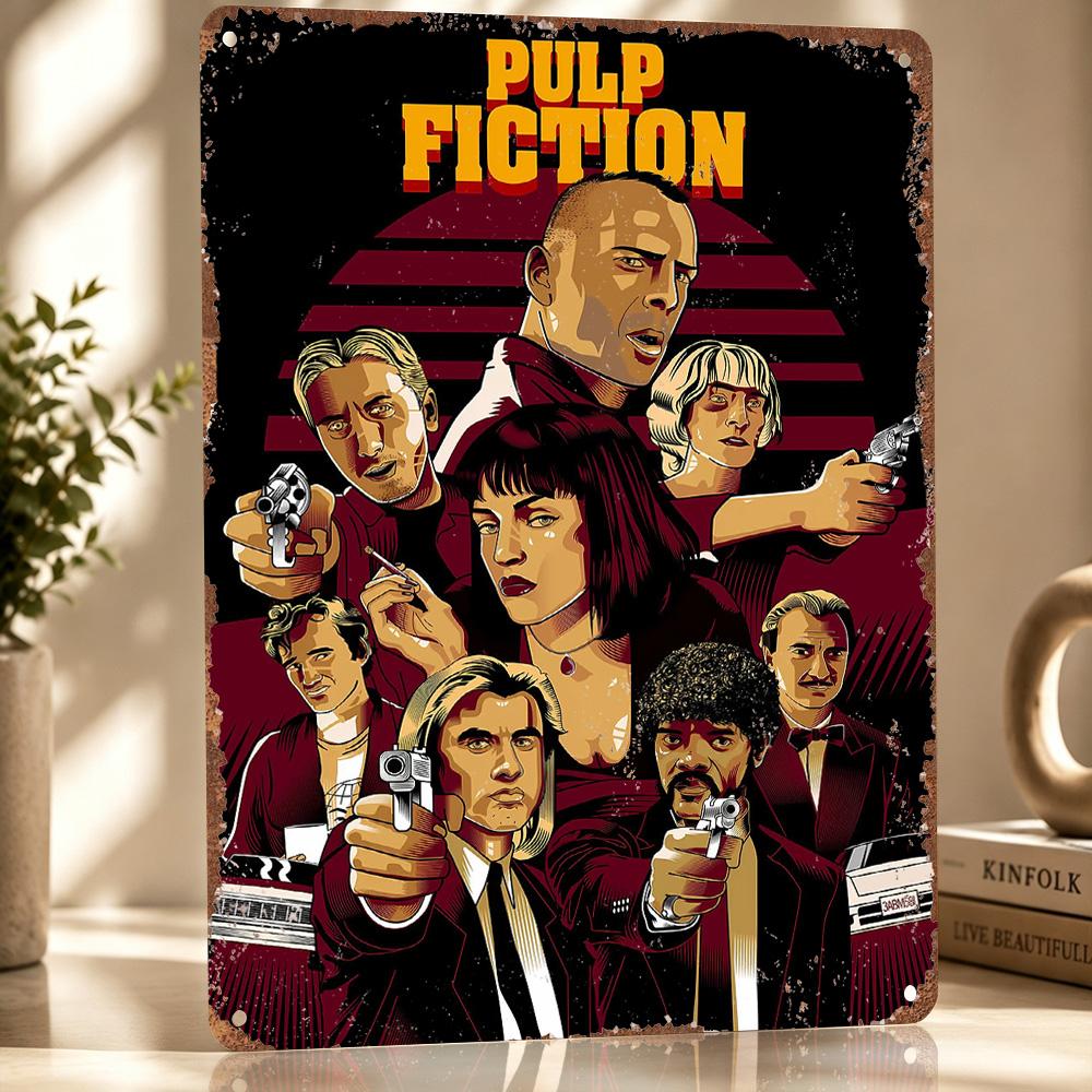 Pulp Fiction Movie Art D Printed Texture Poster Personalized Wall Art Retro Metal Tin Signs for Home Decor Accessories Items