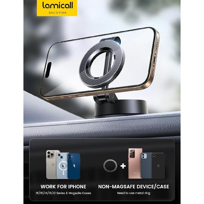 Lamicall For Magsafe Car Mount [70LBS Powerful Suction] Magnetic Phone Holder For Car, 360° Rotation Suction Cup Phone Mount Dashboard & Windshield
