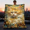 1pc Floral Cat Butterfly Print Outdoor Flannel Blanket , Machine Washable Perfect Gift for Birthday , Holiday Travel Accessory , Durable Material