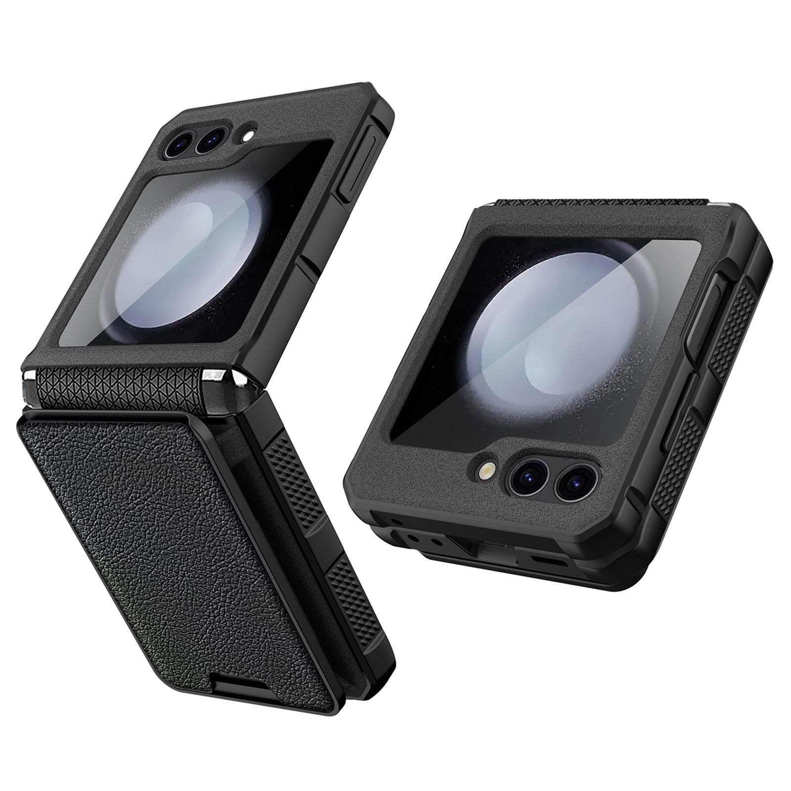 

For Samsung Galaxy Z Flip5 5G Case Anti-Drop PC Phone Cover with Card Holder Black