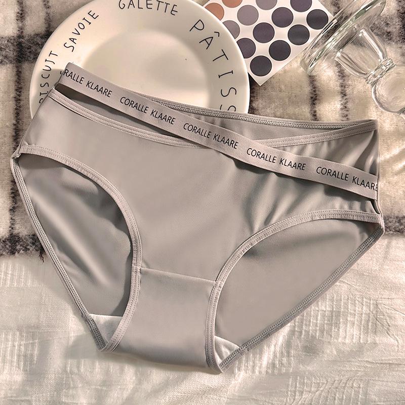 New Ice Silk Panties for Women Low Waist Letter Cross Pure Desire Sexy Seamless Underwear
