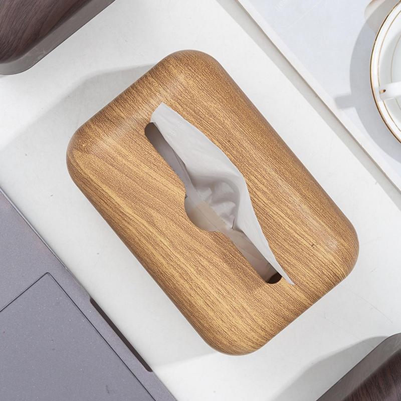 Facial Tissue Holder Faux Woodgrain Tissue Box Stylish Elegant Multi-purpose Tissue Box Covers For Bathroom Bedroom Dinner Table