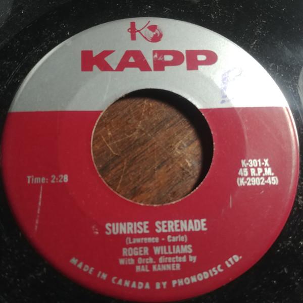 

7inch Record ROGER WILLIAMS Sunrise Serenade Cool Water K301X Kapp Records 1959 Canada Jazz Used