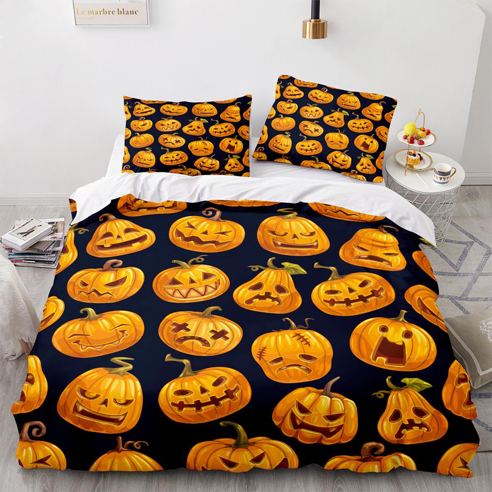 Halloween Duvet Cover Pumpkin Lantern Cartoon King Queen Twin Size Polyester Bedding Set for Kids Boys Girls Teens Bedroom Decor