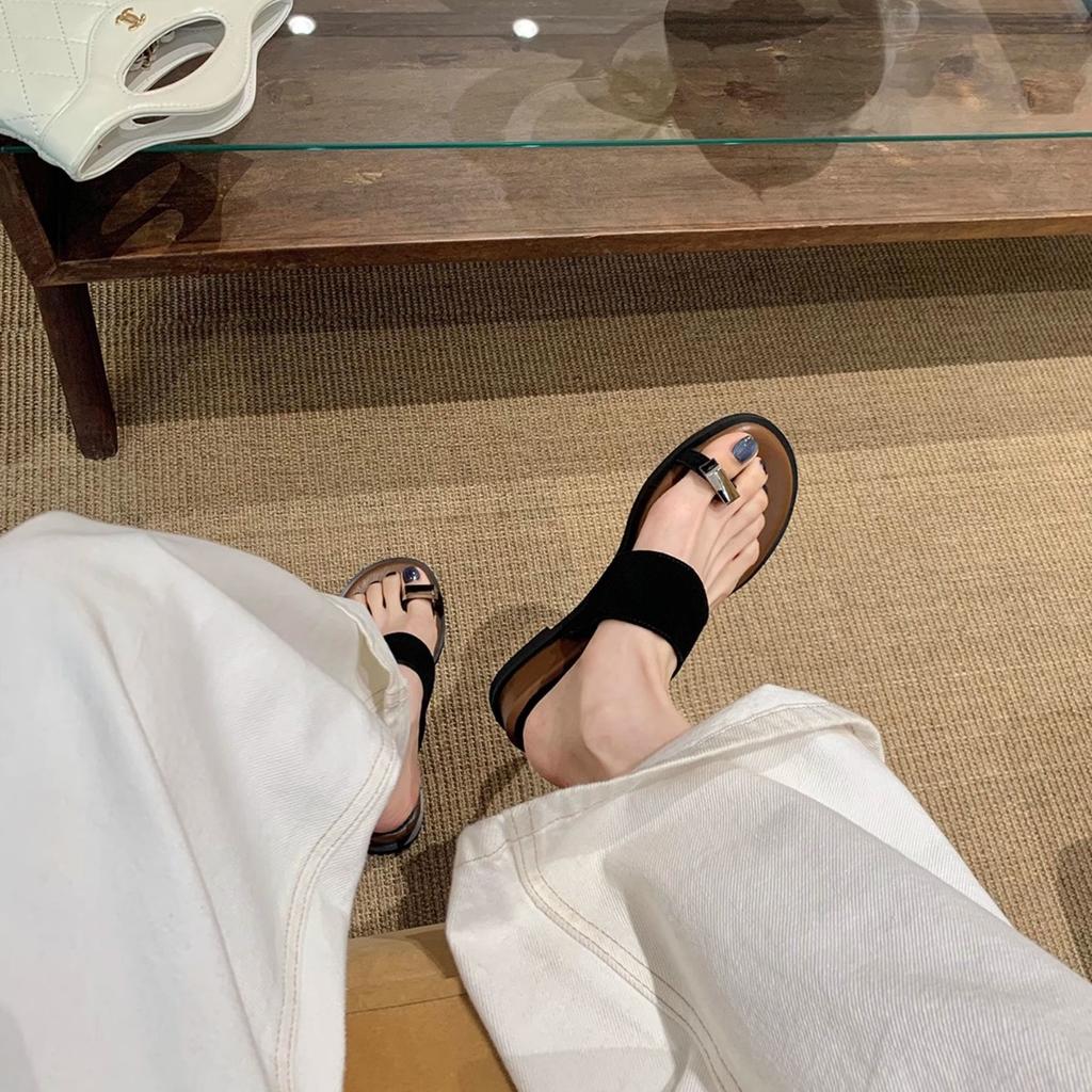 Sheepskin Version~ Genuine Leather Metal Buckle Cover, Inner Toe Height Increase, Soft Bottom One-word Slippers, Women's Summer Fashion Versatile Be