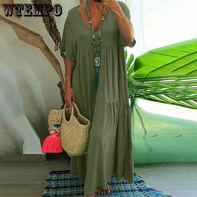 Plus Size Women's Casual Dresses V Neck Irregular Long Swing Dress Flowy Swing Maxi Long Dress
