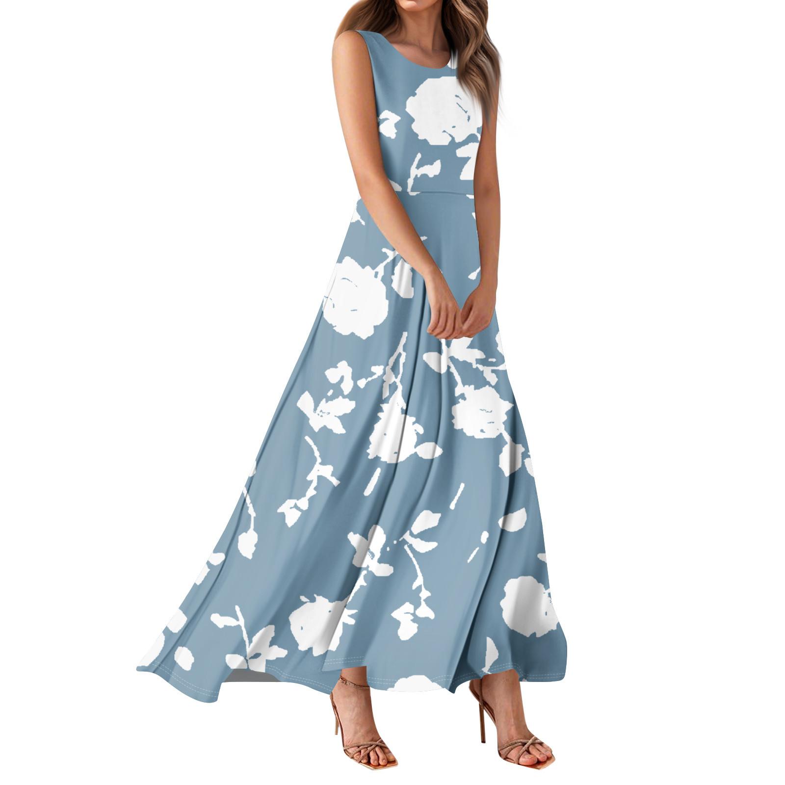 

Женские летние платья Повседневные макси-платья Милые цветочные макси-платья Платья для гостей на свадьбу Шифоновые струящиеся платья L синий