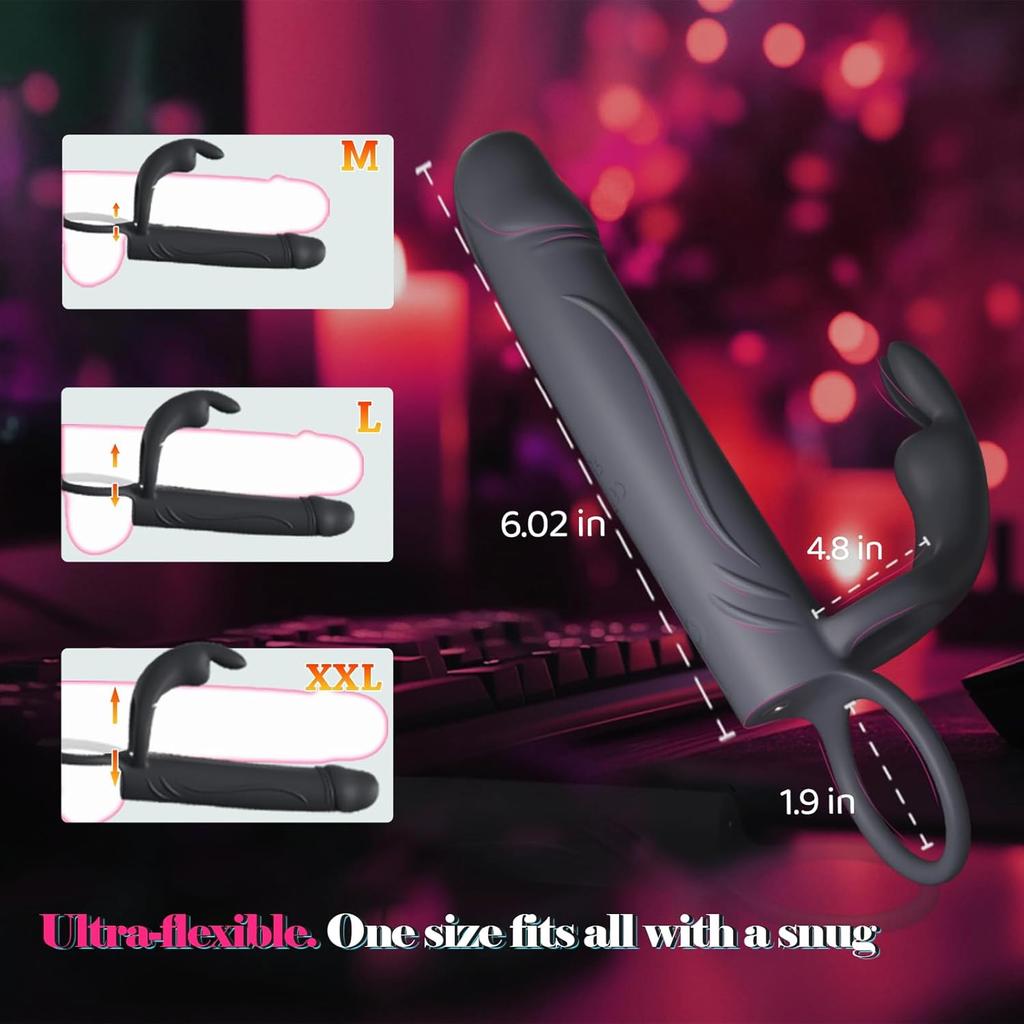 Rabbit-ear Cock Ring Vibrating Anal Plug with Clitoral Stimulator, Wearable Double Ended Anal Plug, Unisex Dual User Anal Sex Toy