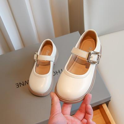 Novos sapatos de couro para meninas 2024, rasos, versáteis, macios, elegantes, de primavera, sapatos de princesa, simples, antiderrapantes, mocassins infantis, bico redondo, fivela