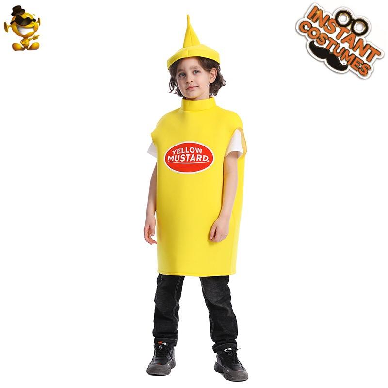 Children spoof ketchup mustard costume, Halloween carnival party funny ketchup cosplay costume