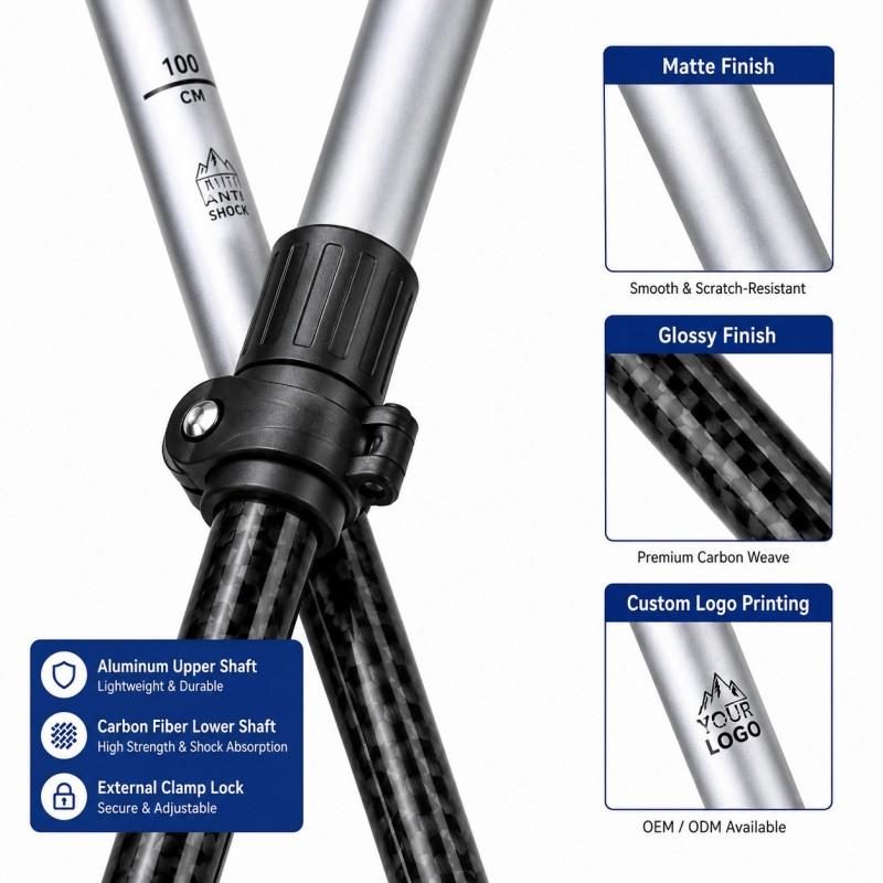 Zeroring Durable Aluminum Carbon Ski Poles Adjustable Resort Rental Snow Poles Manufacturer