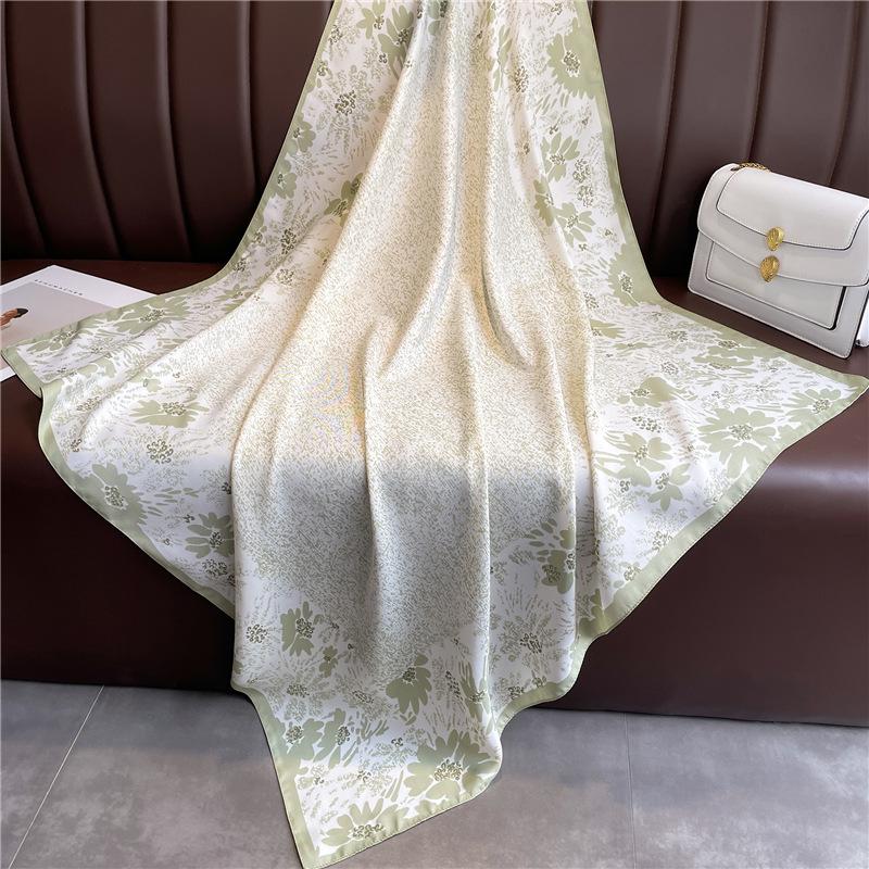 Print Twill Silk 90cm Square Scarf Women Luxury Floral Hair Neckerchief Shawl Wraps Bandanda Hijab Foulard Head Band Echarpe
