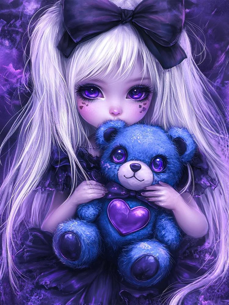 

5DDIYGothic мультяшная девушка, алмазная мозаика, квадратная круглая алмазная картина, новинка 2024 года, мультяшная фея, подарок на Хэллоуин, украшение для дома Full Round 20x30CM