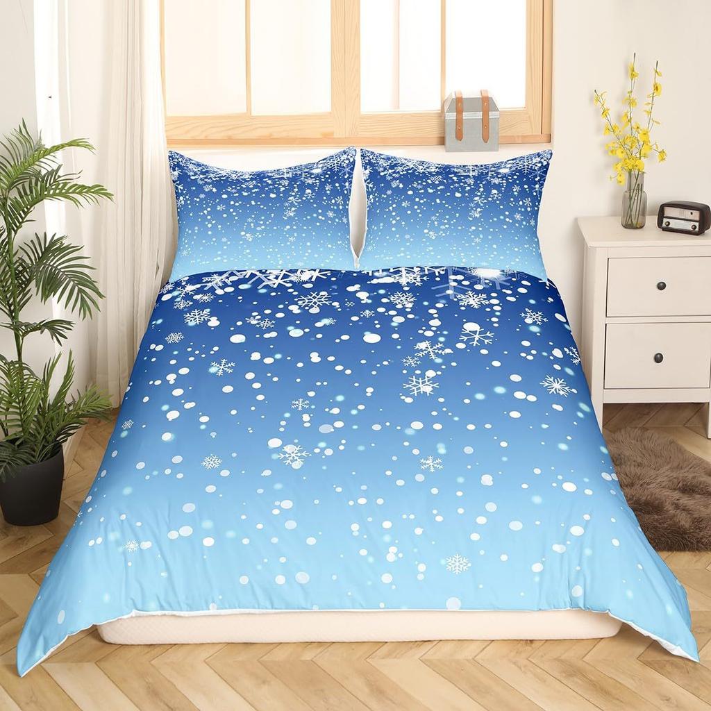Red Three-Piece Quilt Cover Digital Printing Bedding Set Christmas Elk Snowflake Bed Cover