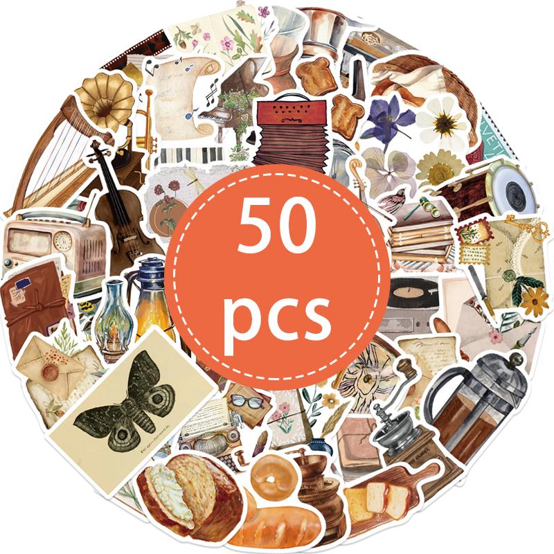 50PCS Aesthetic Vintage Vinyl Stickers Cute Music Retro Nostalgic Stickers for Scrapbooking Journaling DIY Crafts Planner Diary