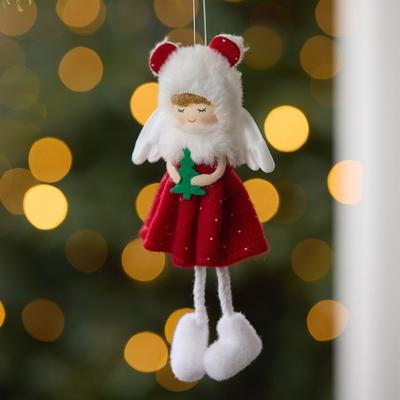 Cute Angel Girl Ornaments Novelty Red Green Christmas Tree Decorations Hanging Decor Fabric Fabric Elf Pendants