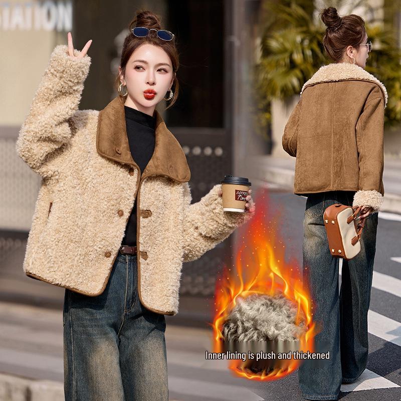 

Двустороннее женское кожаное пальто с мехом и отложным воротником для осени/зимы – YB3537 M (90-120 jin) жёлтый